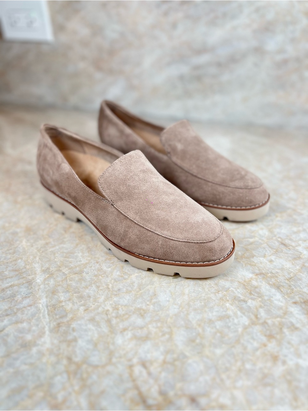 Vionic Taupe Suede Slip-On Loafers